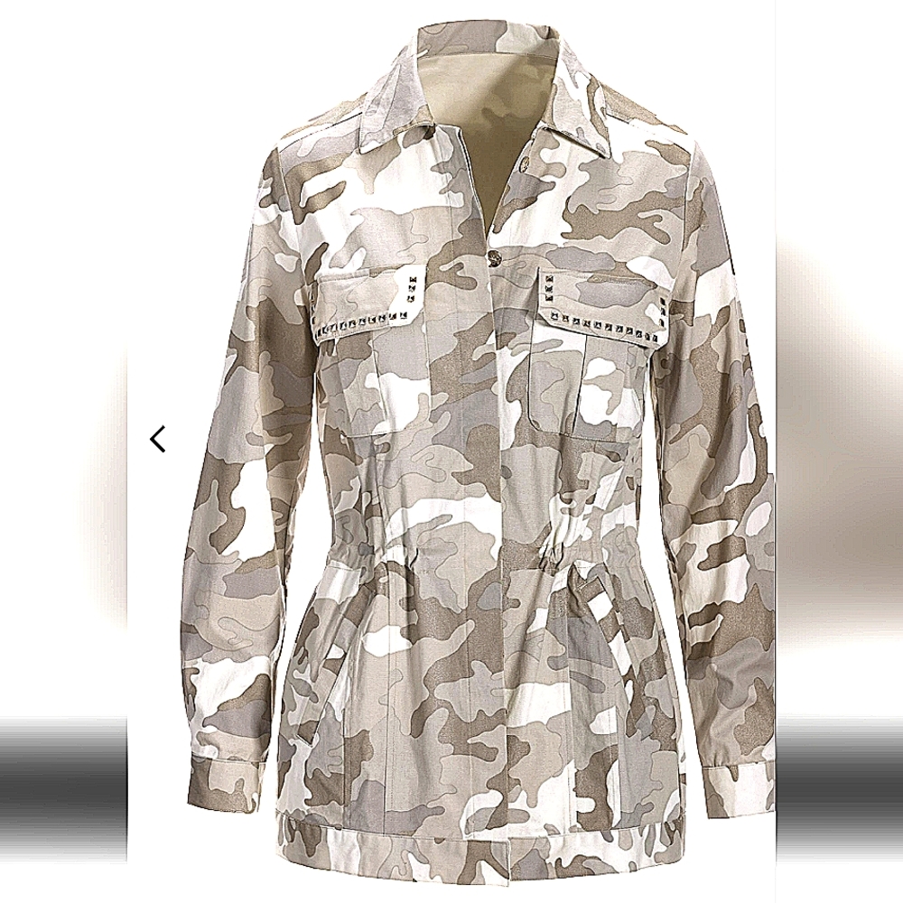 Boston Proper Metallic Camo Studded Utility Jacket Fall Gift Party Spring Travel - Picture 4 of 10